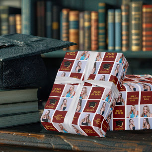 Papier Cadeau Maroon Graduate Photo Collage Custom Graduate