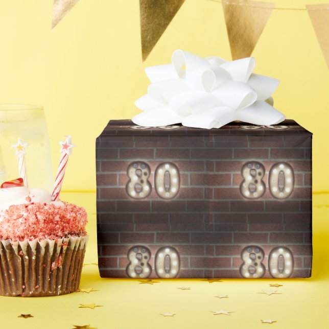 Papier Cadeau Marque de l'éclairage 80e anniversaire sur brique (Fête d'anniversaire)