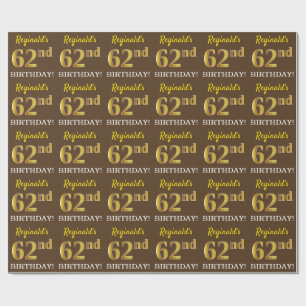 Papier Cadeau Marron, aspect or imitation "62e ANNIVERSAIRE"