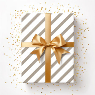 Papier Cadeau Marron beige Taupe Rayures Motif Blanc