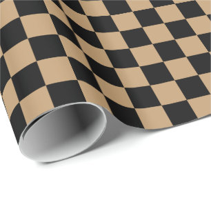 Papier Cadeau Marron Chameau/Damier Noir