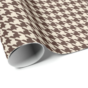 Papier Cadeau Marron Chocolat & Crème Motif Pied-de-Poule Classi