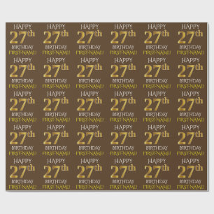 Papier Cadeau Marron, Faux Or "Joyeux 27e ANNIVERSAIRE"