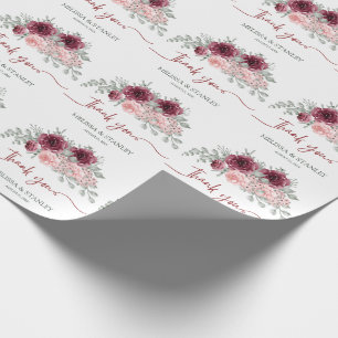 Papier Cadeau Marsala de Bourgogne rustique et Mariage floral ro