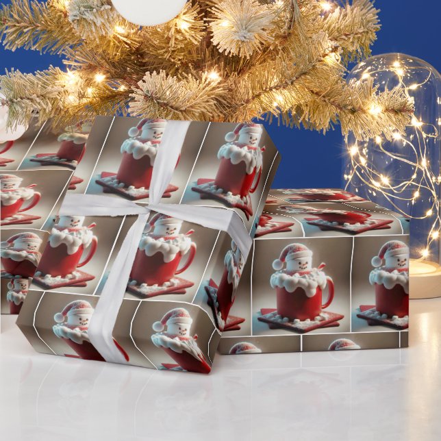 Papier Cadeau Marshmallow Snowman Dans Chocolat Chaud (Vacances)