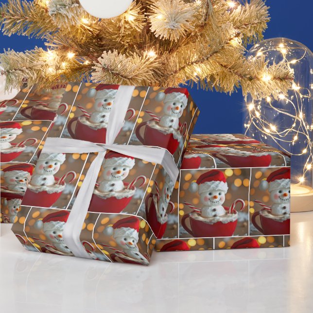 Papier Cadeau Marshmallow Snowman Dans Chocolat Chaud (Vacances)