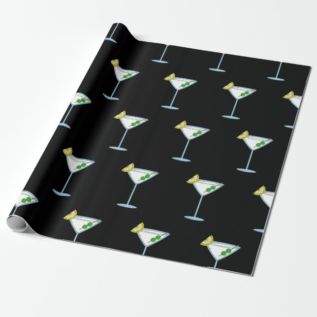 Papier Cadeau Martini Amateurs De Cocktail Bar De Verre Alcool (Déroulé)