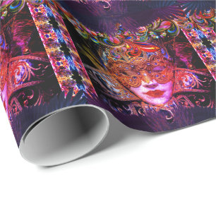Papier Cadeau Mascarade boule masque beauté gothique violet noir