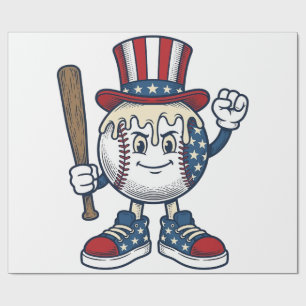 Papier Cadeau Mascotte de baseball patriotique dessin de gravure