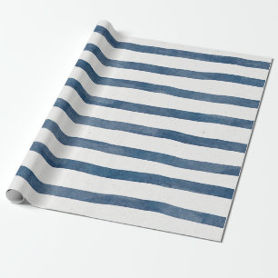 Papier Cadeau Masculine Bleu Nautique Aquarelle Motif de bande