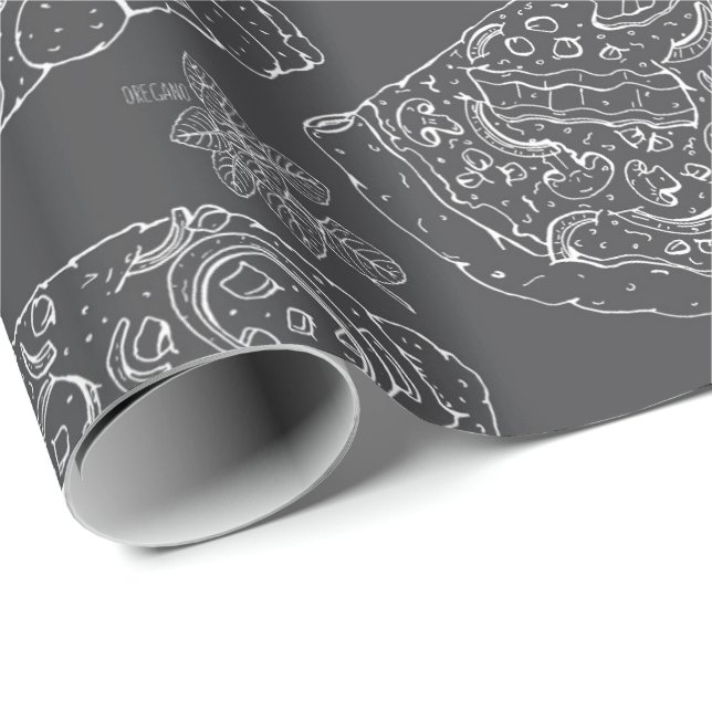 Papier Cadeau Masculine Grey Pizza Lover Chef italien Anniversai (Coin rond)