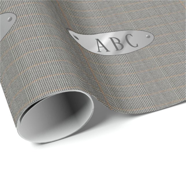 Papier Cadeau Masculine Grey Tweet Monogrammed GiftWrap Mens (Coin rond)