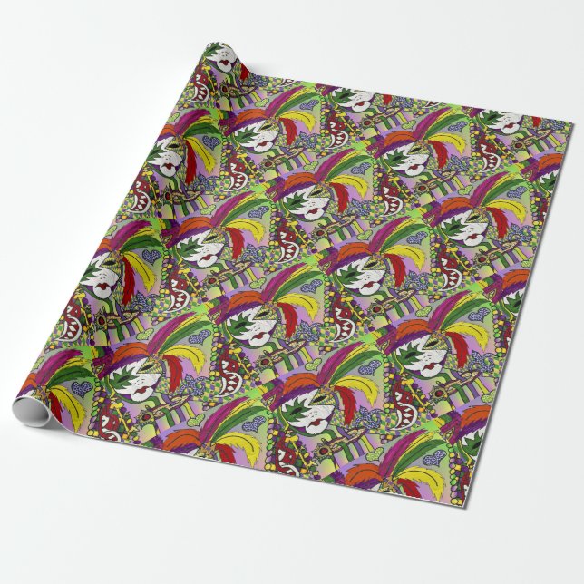 Papier Cadeau Masque de plumes de Mardi Gras psychédélique (Déroulé)