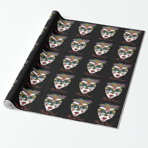 Papier Cadeau Masque de plumes de Parties scintillant Mardi Gras