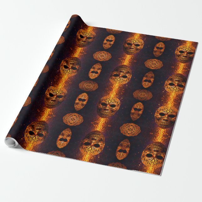 Papier Cadeau Masque d'horreur de visage citrouille (Déroulé)