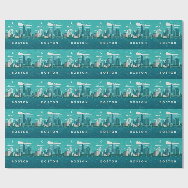 Papier Cadeau Massachusetts Night Cityscape | Boston City (Plat)