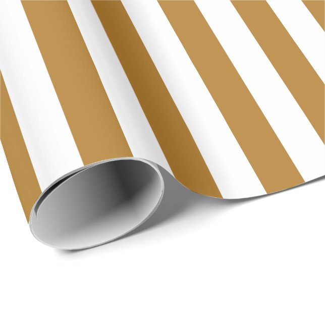 Papier Cadeau Mat Gold/White Stripe (Coin rond)