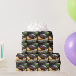 Papier Cadeau "Matinage des lunettes : Baby Hippo se réveille da