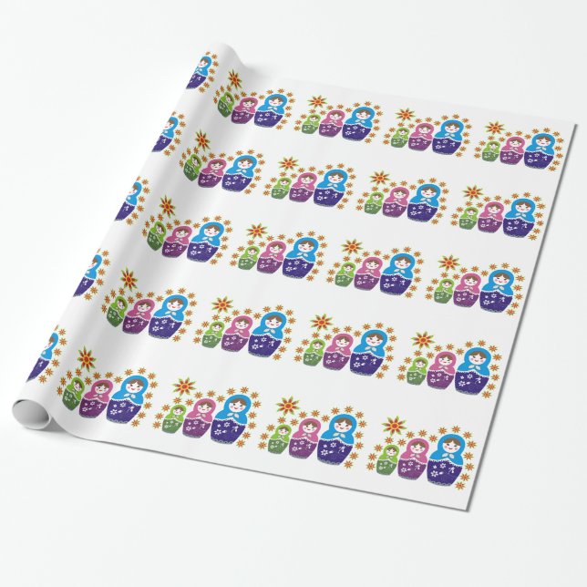 Papier Cadeau Matryoshka Poupées russes & tournesols personnalis (Déroulé)