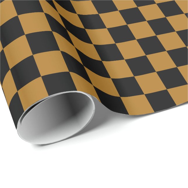 Papier Cadeau Matte Gold et Black À damiers (Coin rond)