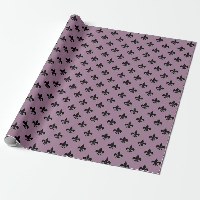 Papier Cadeau Mauve et Black Antique Fleur de Lis Paris Motif (Déroulé)