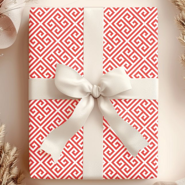 Papier Cadeau Maze clé grecque rouge (Créateur téléchargé)