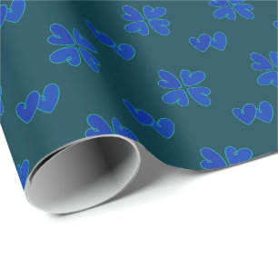 Papier Cadeau Mazipoodles Coeurs Bleus Sur Turquoise foncé