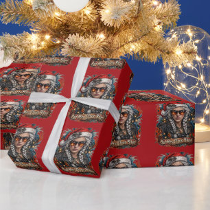Papier Cadeau Méchante Mme Claus motarde, Cadeau de Noël de gran