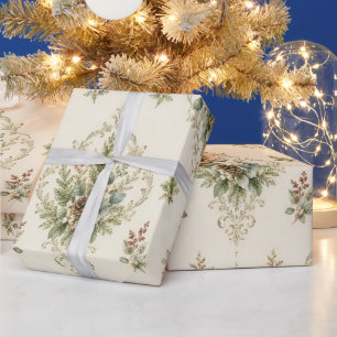 Papier Cadeau Médaillon botanique damassé Winter Botanica