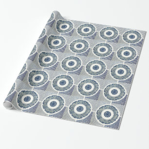 Papier Cadeau Médaillon Chinois : Chinoiserie Bleu Indigo