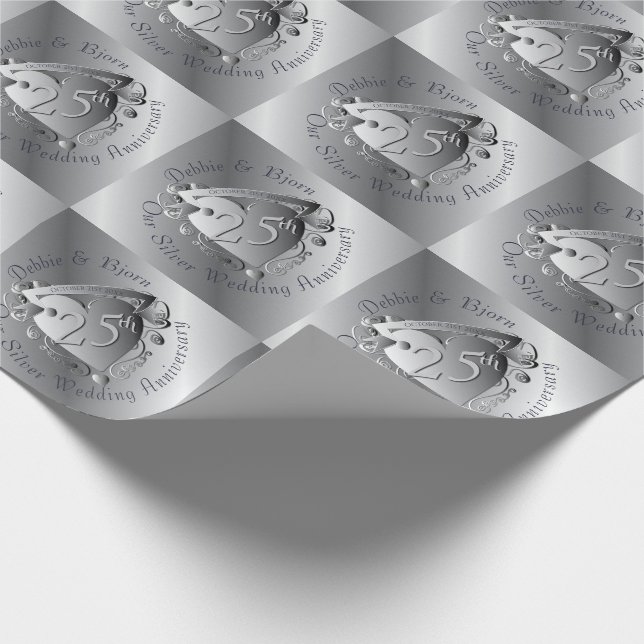 Papier Cadeau Médaillon du coeur d'argent du 25e anniversaire de (Coin)