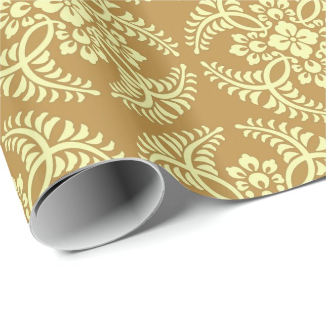 Papier Cadeau Médaillon japonais Motif, Jaune de moutarde (Coin rond)