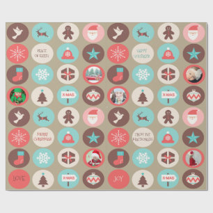 Papier Cadeau Médaillons de Noël Photos personnalisées