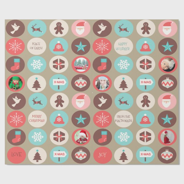 Papier Cadeau Médaillons de Noël Photos personnalisées (Plat)