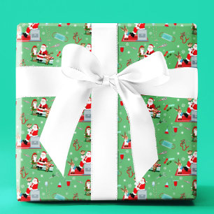 Papier Cadeau Médecin Noël avec Santa Vert