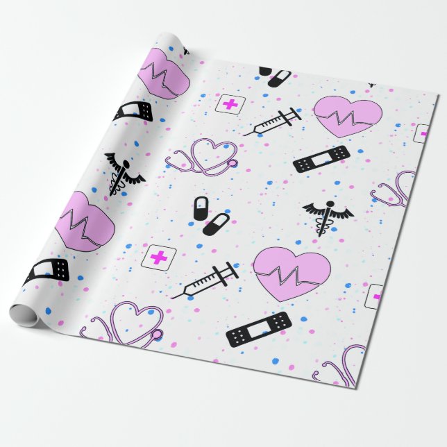 Papier Cadeau Médicale / Médecin / Infirmière Motif papier d'env (Déroulé)