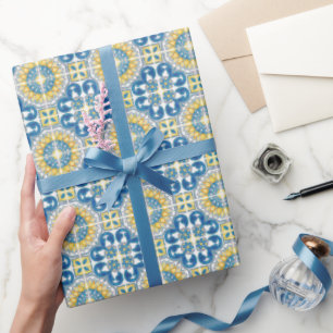 Papier Cadeau Méditerranée Italie Carreaux Bleus Enterrement de