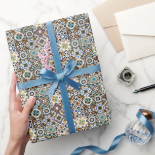 Papier Cadeau Méditerranée Italie Carreaux Bleus Enterrement de