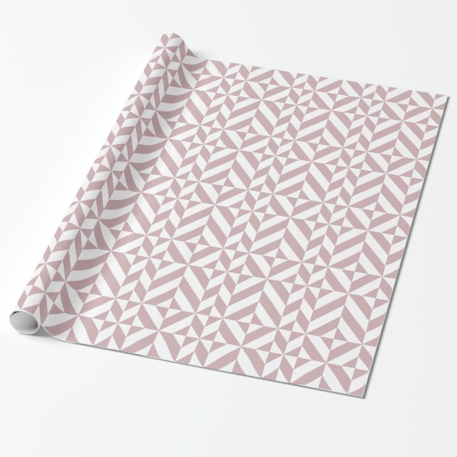 Papier Cadeau Medium Mauve Geometric Deco Cube Pattern (Déroulé)