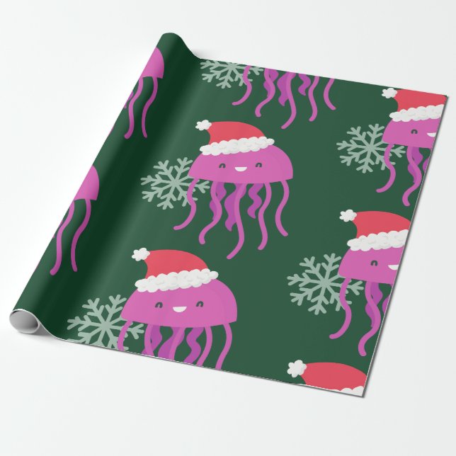 Papier Cadeau méduse de Noël père Noël flocon de neige (Déroulé)
