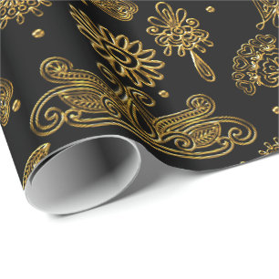 Papier Cadeau Mehndi noir et or