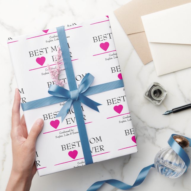Papier Cadeau Meilleur Coeur de maman | Nom enfant personnalisé  (Cadeaux)
