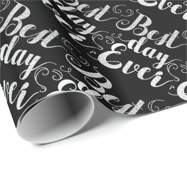Papier Cadeau Meilleur Jour Foil Silver Look (Coin rond)