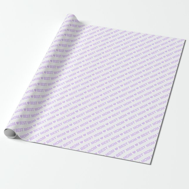 Papier Cadeau Meilleure maman Lilac sur papier d'emballage blanc (Déroulé)