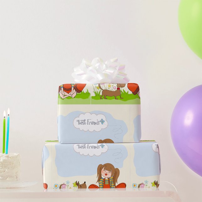 Papier Cadeau Meilleurs amis Fille Et Chien (Créateur téléchargé)