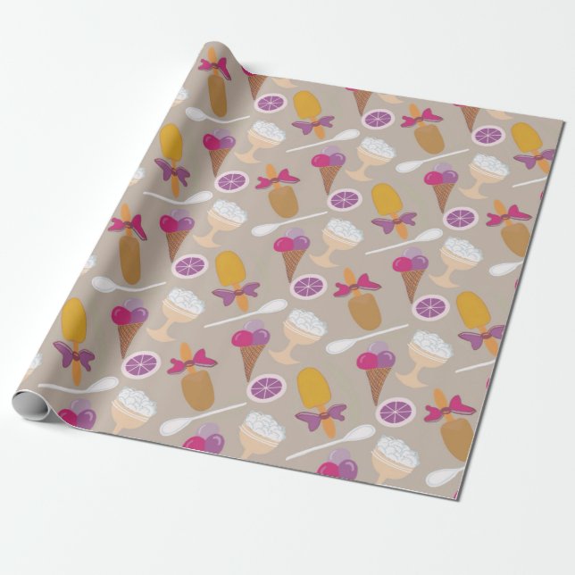 Papier Cadeau Mélange De Motif De Crème De Glace (Déroulé)