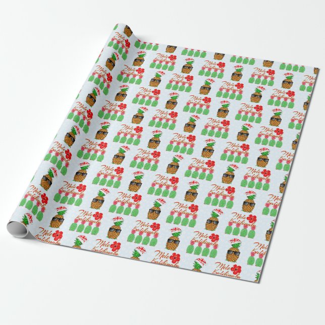 Papier Cadeau Mele Kalikimaka Hawaiian Pineappy Joyeux Noël (Déroulé)