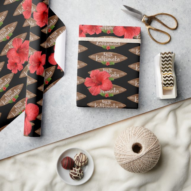 Papier Cadeau Mele Kalikimaka - Joyeux Hibiscus de Noël Hawaii (Artisanat)