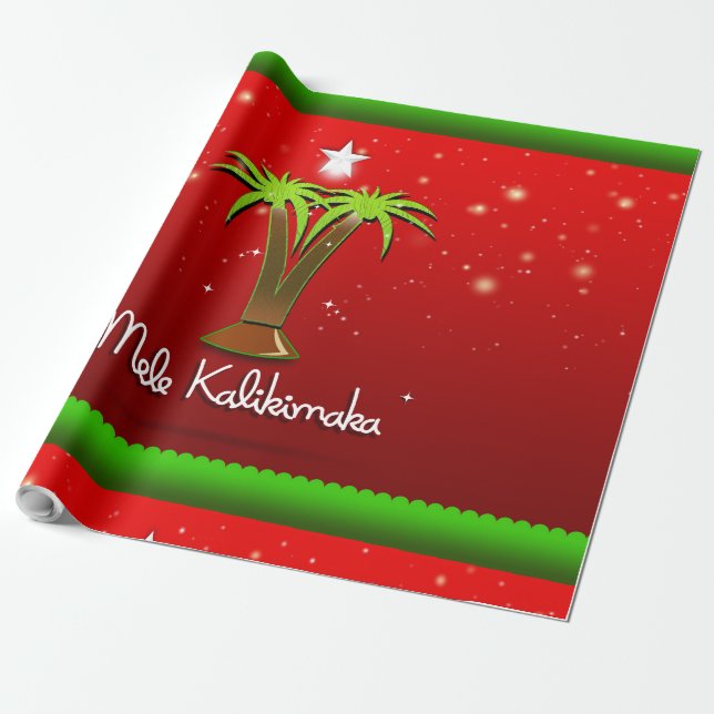 Papier Cadeau Mele Kalikimaka Palm Tree pour Noël (Déroulé)