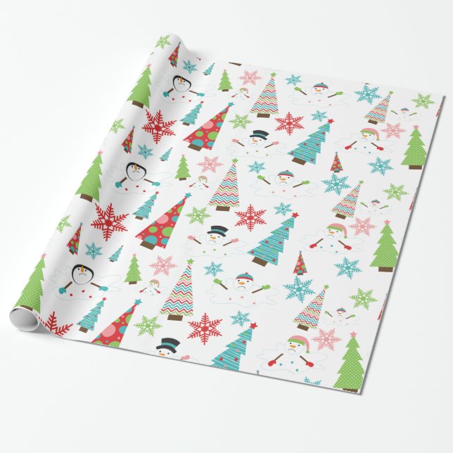 Papier Cadeau Melting Snowman Funky Noël Arbres Cadeau Enveloppe (Déroulé)